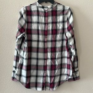 Maurices woman plaid choker button shirt medium long sleeve blouse black top